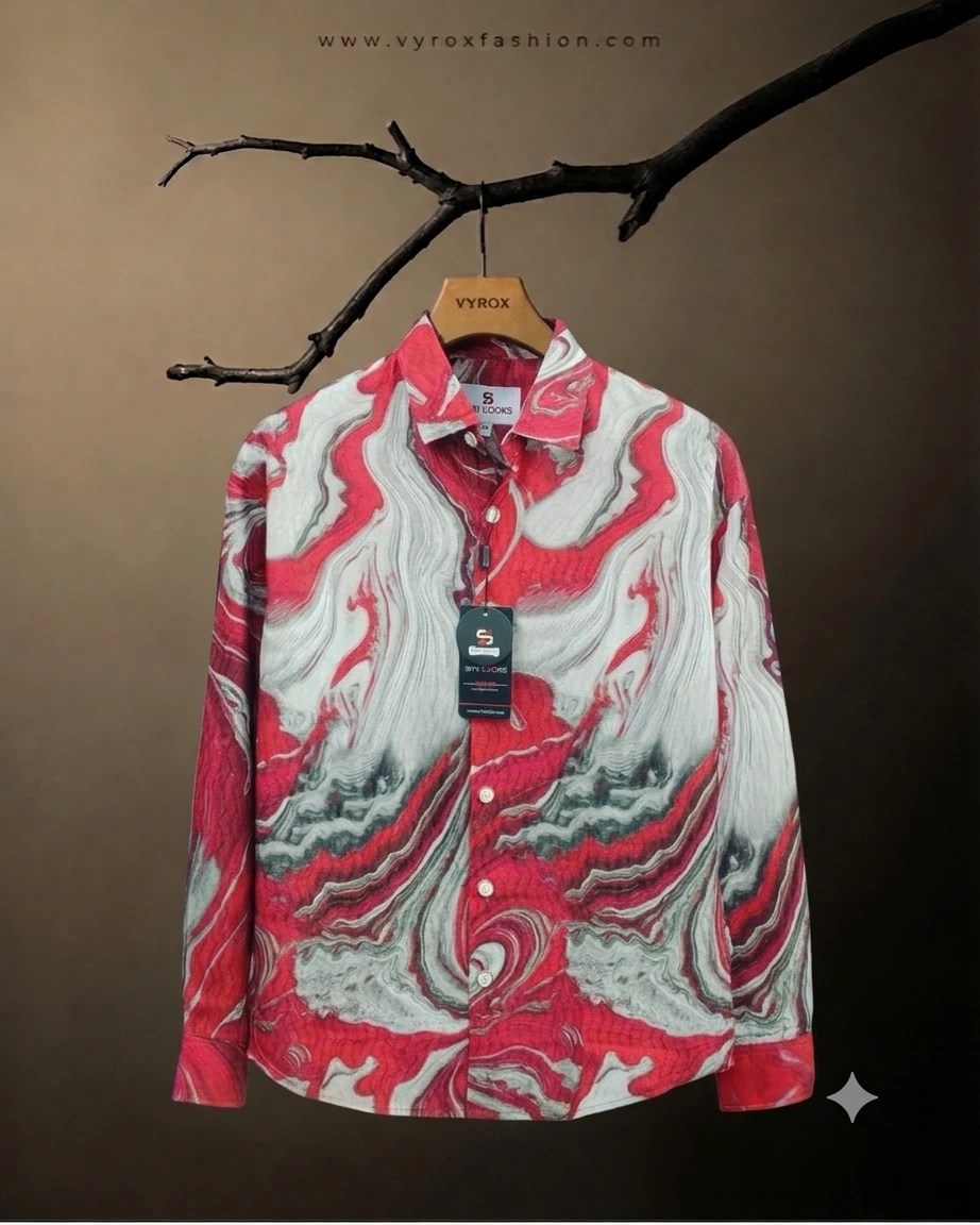 Men’s Premium Marble Printed China Cherry Fabric Full Sleeve Shirt