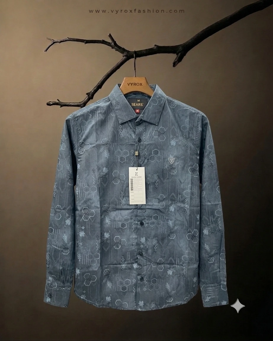 Men’s Premium Grey Printed 100% Original Cotton Full Sleeve Shirt